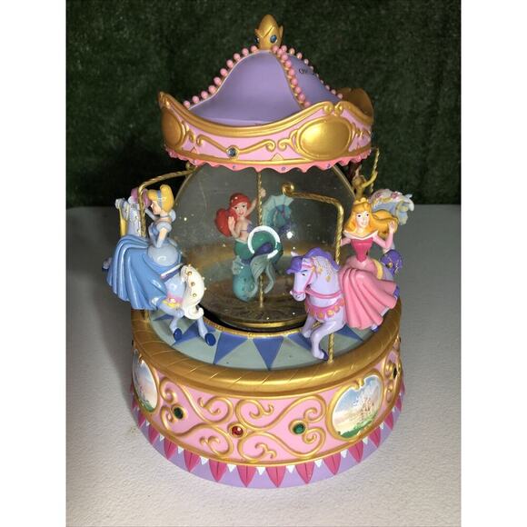 Disney Princess Musical Carousel Snow Globe - SMALL CHIP - Tested Works - Picture 3 of 5